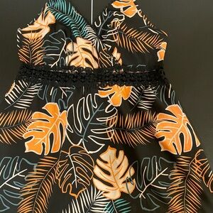 SHEIN Orange and Black Leaf Print Dress